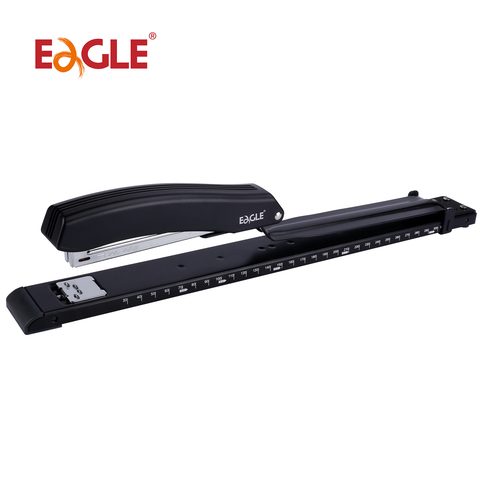 Stapler Heavy Duty - เครื่องเย็บกระดาษ Eagle LONG-ARM พร้อมไม้บรรทัดในตัวและคู่มือกระดาษปรับได้ ทั่งหมุนได้ อุปกรณ์เข้าเล่มโรงเรียนและสํานักงาน